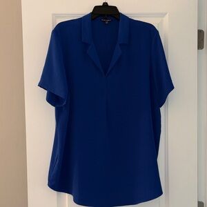 Hilary Radley Royal Blue v-neck short sleeve blouse.